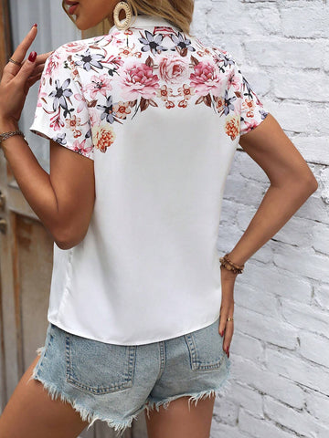 Floral Print Batwing Sleeve Button Front Shirt
