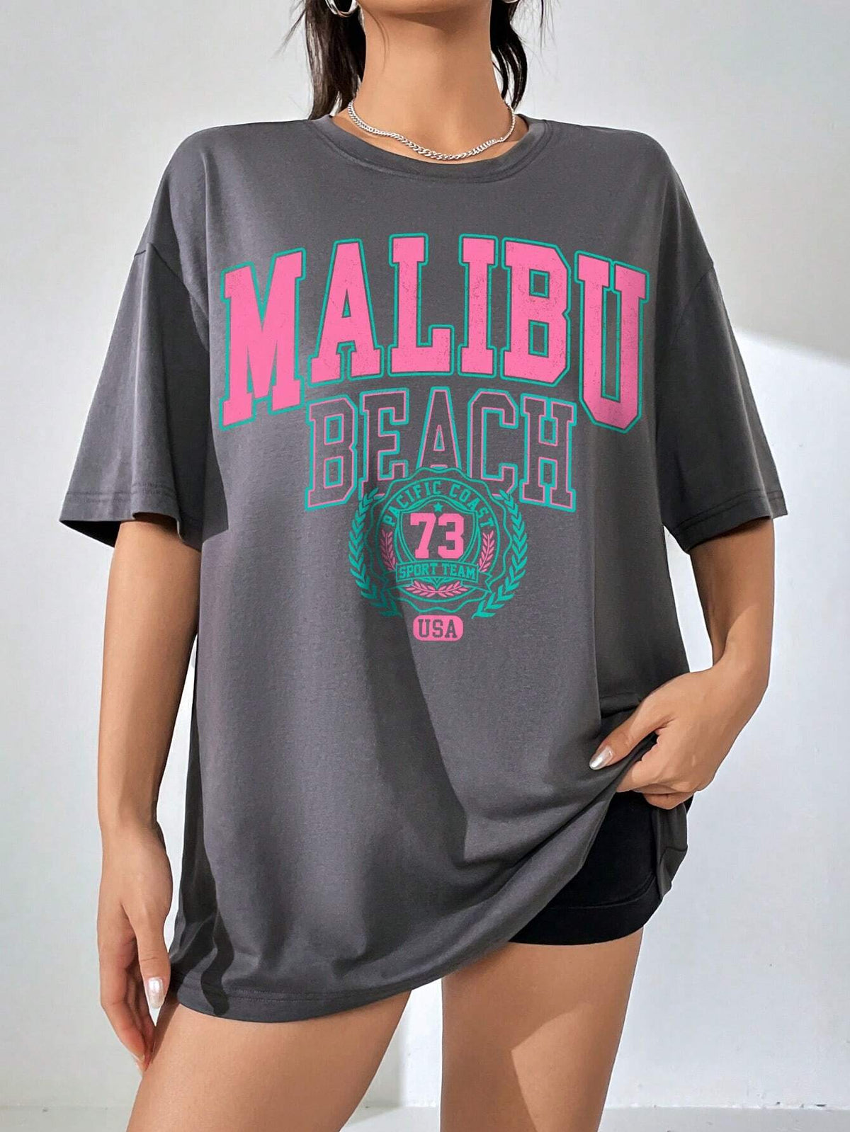 EZwear Letter Graphic Drop Shoulder Oversized Tee