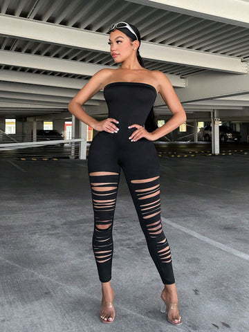 Ladder Cut Out Tube Unitard Jumpsuit