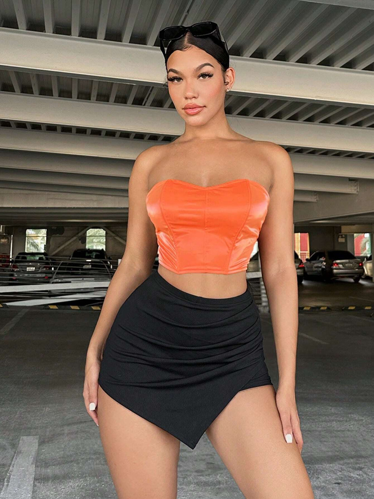 SXY Solid Ruched Side Mini Skort