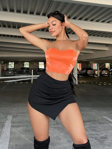 SXY Solid Ruched Side Mini Skort