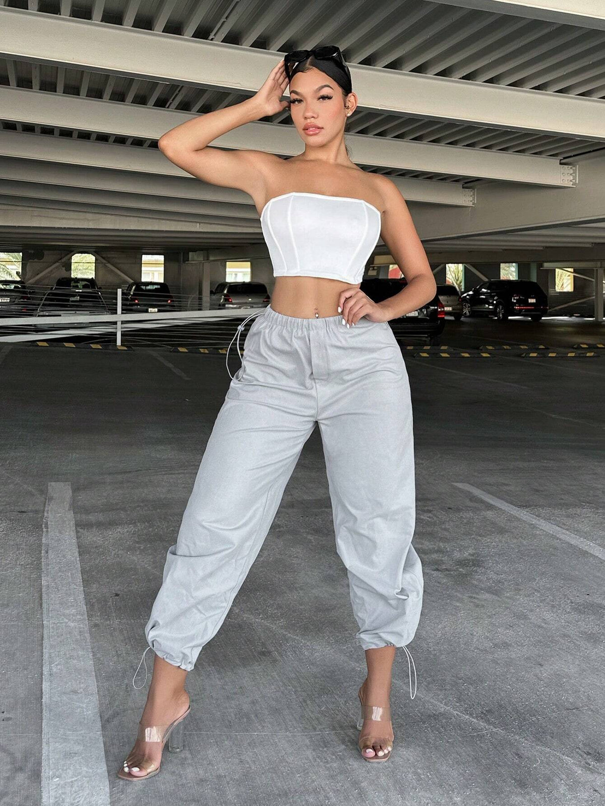 SXY Solid Drawstring Waist Pants