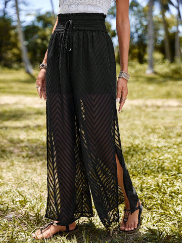 EMERY ROSE Solid Split Thigh Wide Leg Pants