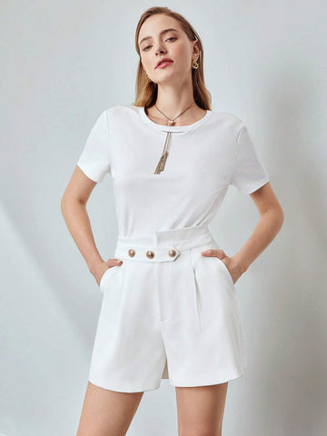 MOTF PREMIUM DRESSY BUTTON DETAIL SHORTS