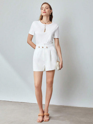 MOTF PREMIUM DRESSY BUTTON DETAIL SHORTS