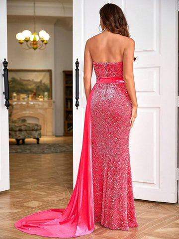 LOVE&LEMONADE Split Thigh Floor Length Sequin Prom Dress