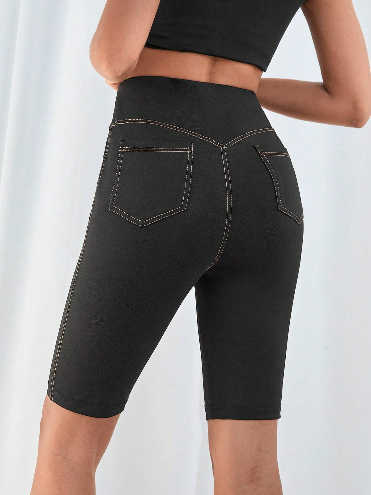 Top-stitching Wideband Waist Biker Shorts