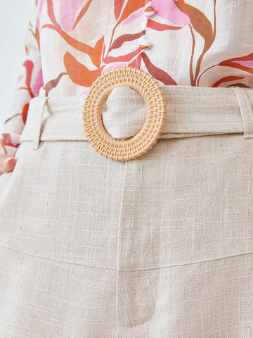 MOTF PREMIUM BELTED LINEN VISCOSE SHORTS