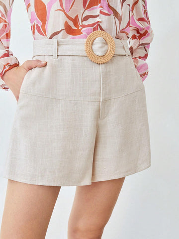 MOTF PREMIUM BELTED LINEN VISCOSE SHORTS