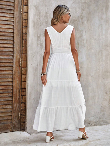 EMERY ROSE Guipure Lace Insert Ruffle Hem Dress