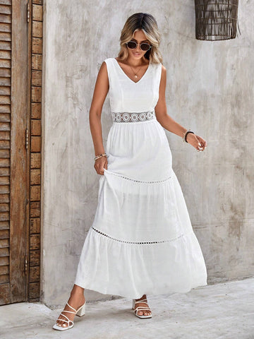 EMERY ROSE Guipure Lace Insert Ruffle Hem Dress