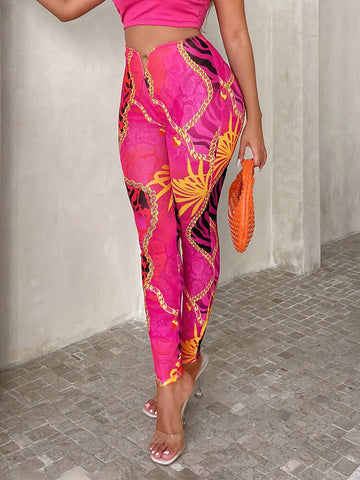 SXY Snakeskin & Chain Print High Waist Leggings