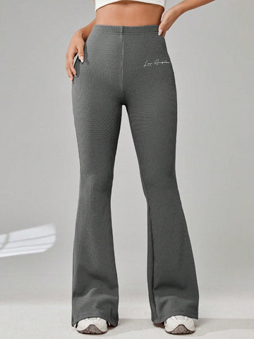 EZwear Letter Graphic Flare Leg Pants
