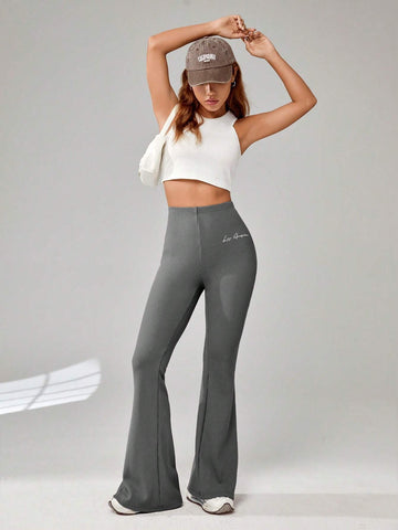 EZwear Letter Graphic Flare Leg Pants