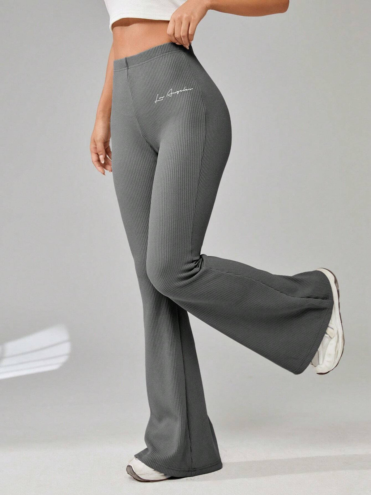 EZwear Letter Graphic Flare Leg Pants