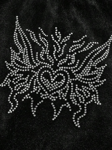 ICON Heart Rhinestone Drawstring Waist Flare Leg Pants