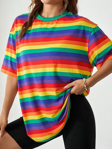Rainbow Striped Drop Shoulder Tee