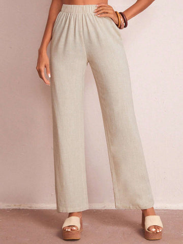 EMERY ROSE Solid Elastic Waist Wide Leg Pants