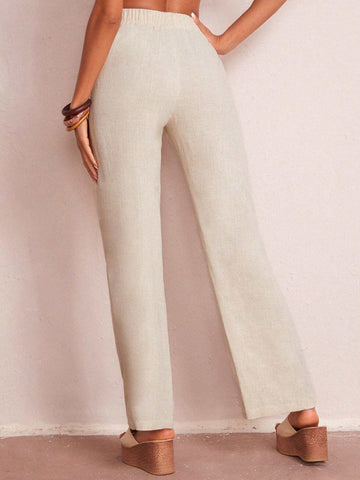 EMERY ROSE Solid Elastic Waist Wide Leg Pants