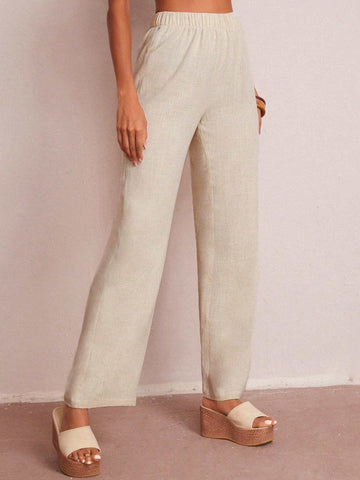 EMERY ROSE Solid Elastic Waist Wide Leg Pants