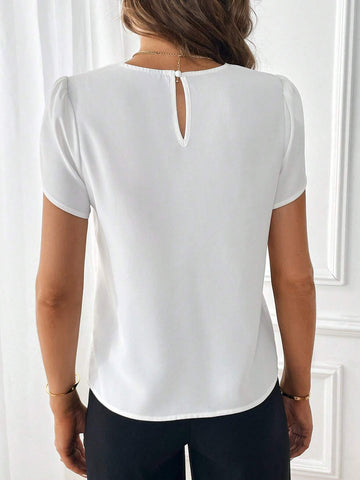 Guipure Lace Panel Petal Sleeve Blouse