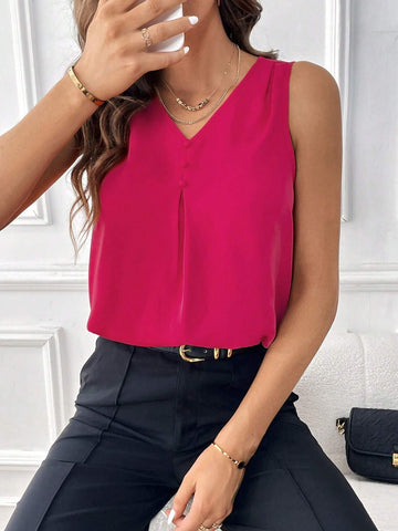 Solid V Neck Sleeveless Blouse