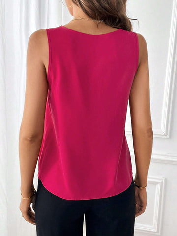 Solid V Neck Sleeveless Blouse