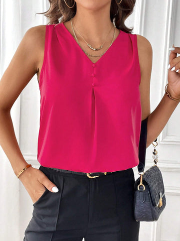 Solid V Neck Sleeveless Blouse