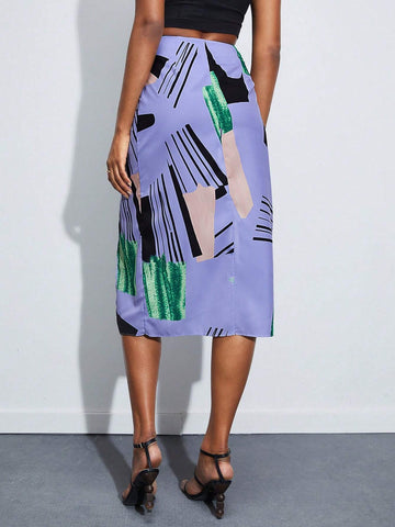 BIZwear Brush Print Knot Side Wrap Skirt