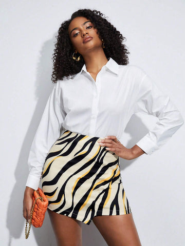 BIZwear Zebra Striped Print Asymmetrical Hem Skirt