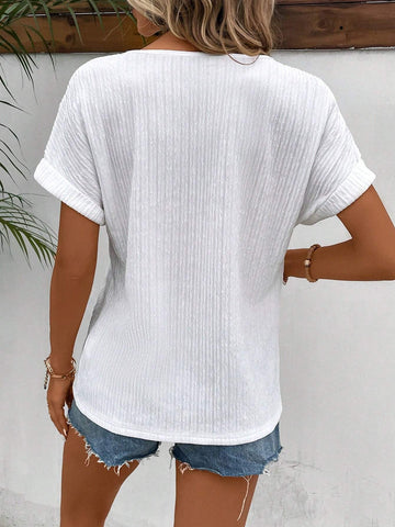 Frenchy Notched Neck Batwing Sleeve Tee