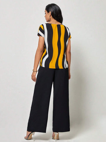 EMERY ROSE Striped Print Batwing Sleeve Top & Wide Leg Pants
