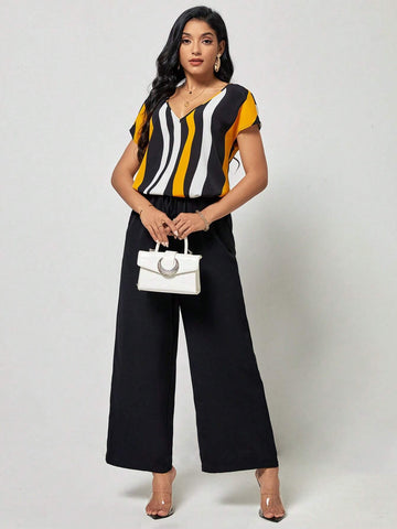 EMERY ROSE Striped Print Batwing Sleeve Top & Wide Leg Pants