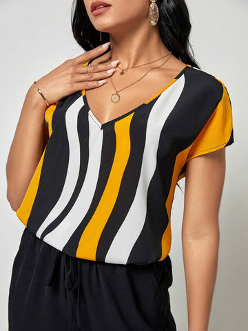 EMERY ROSE Striped Print Batwing Sleeve Top & Wide Leg Pants