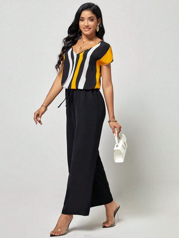 EMERY ROSE Striped Print Batwing Sleeve Top & Wide Leg Pants