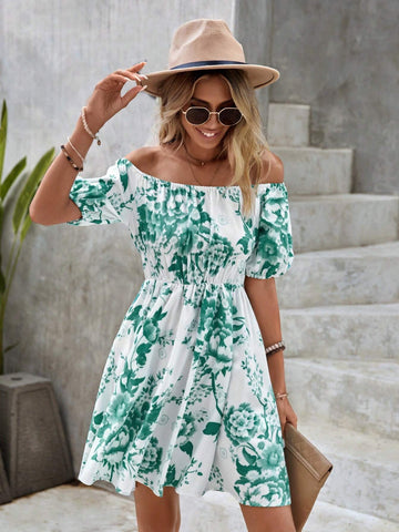 EMERY ROSE Floral Print Off Shoulder Dress