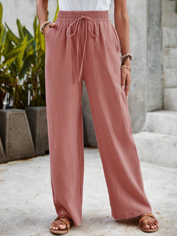 EMERY ROSE Solid Knot Waist Wide Leg Pants