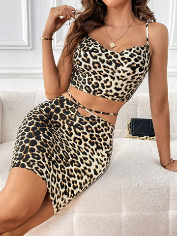 Leopard Print Cami Top & Tie Back Bodycon Skirt