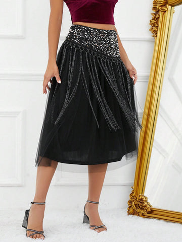 BAE High Waist Mesh Overlay Skirt