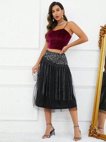 BAE High Waist Mesh Overlay Skirt