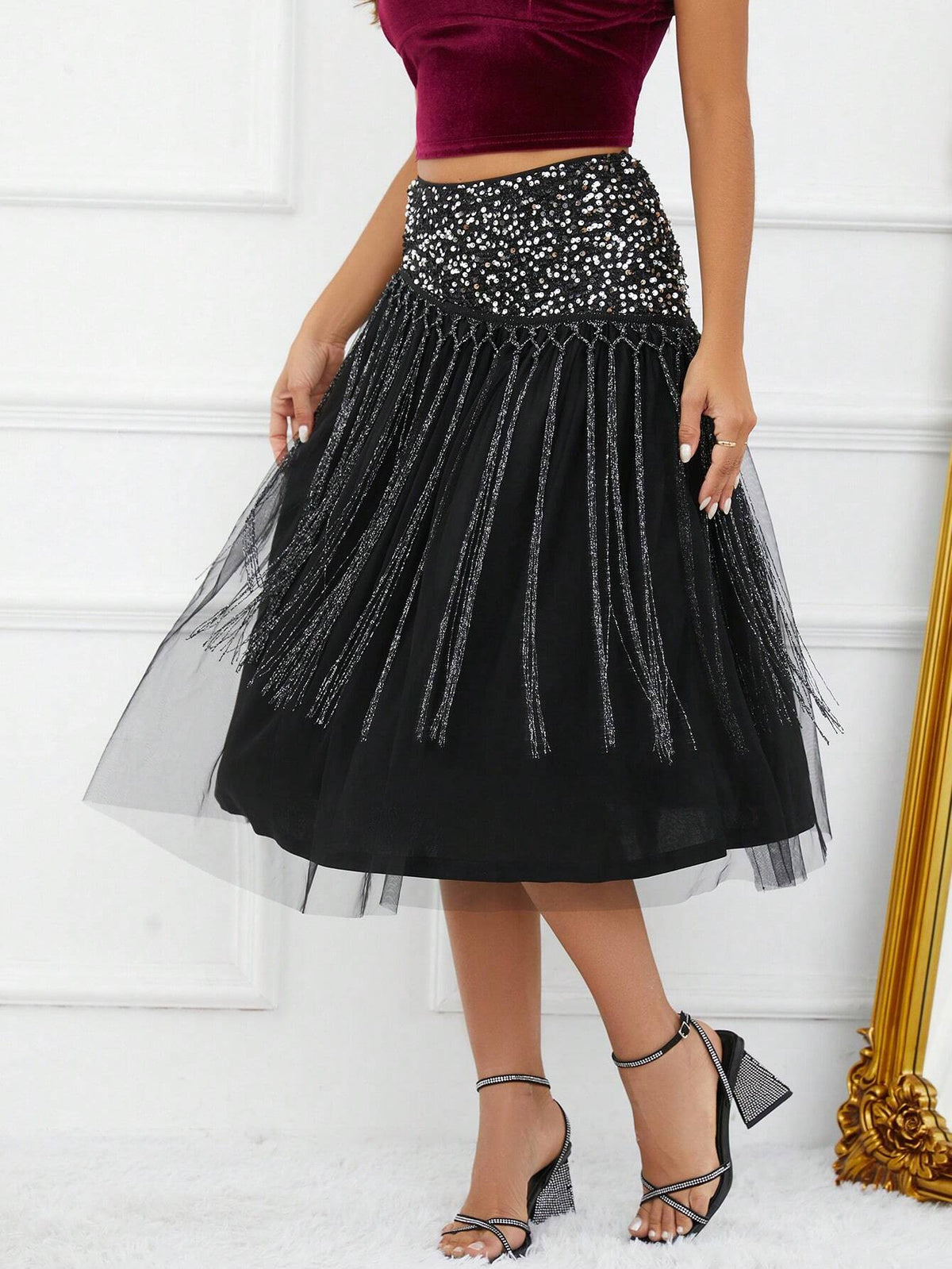 BAE High Waist Mesh Overlay Skirt