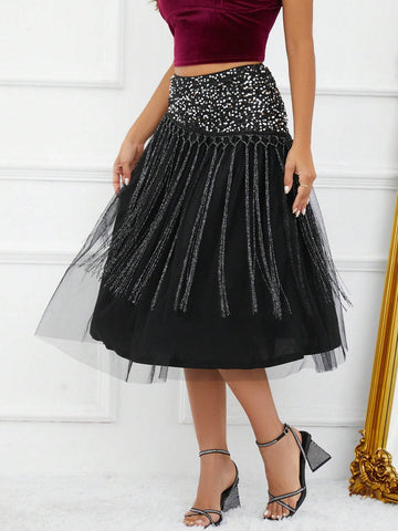 BAE High Waist Mesh Overlay Skirt