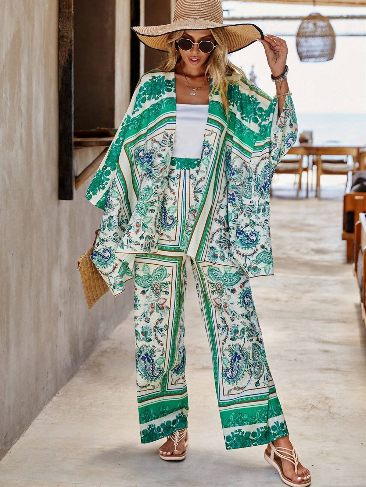 EMERY ROSE Paisley Print Blouse & Wide Leg Pants