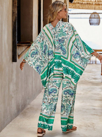 EMERY ROSE Paisley Print Blouse & Wide Leg Pants