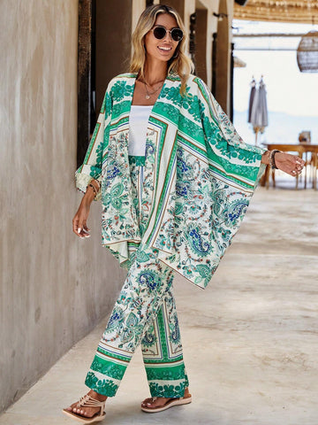 EMERY ROSE Paisley Print Blouse & Wide Leg Pants