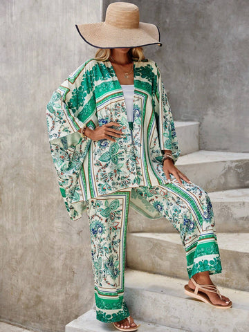 EMERY ROSE Paisley Print Blouse & Wide Leg Pants