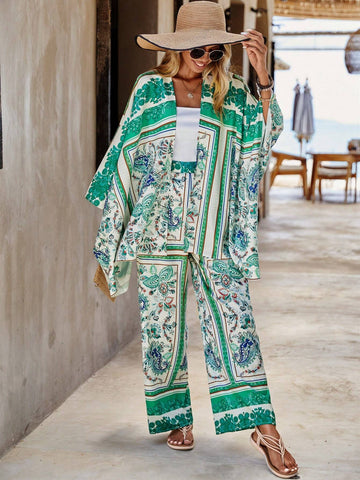 EMERY ROSE Paisley Print Blouse & Wide Leg Pants