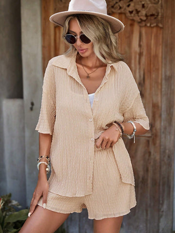 EMERY ROSE Solid Drop Shoulder Shirt & Shorts