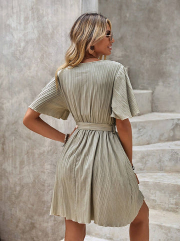 EMERY ROSE Solid Belted A-line Dress