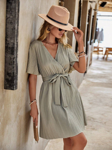 EMERY ROSE Solid Belted A-line Dress